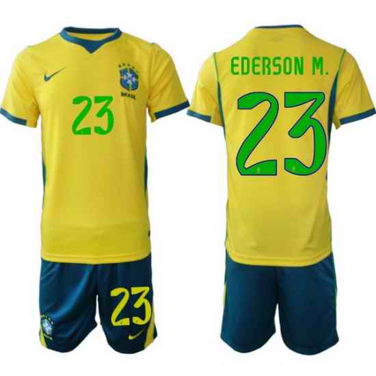 Youth Brazil 2026 FIFA World Cup Yellow Home Soccer Jersey EDERSON M. #23 Green